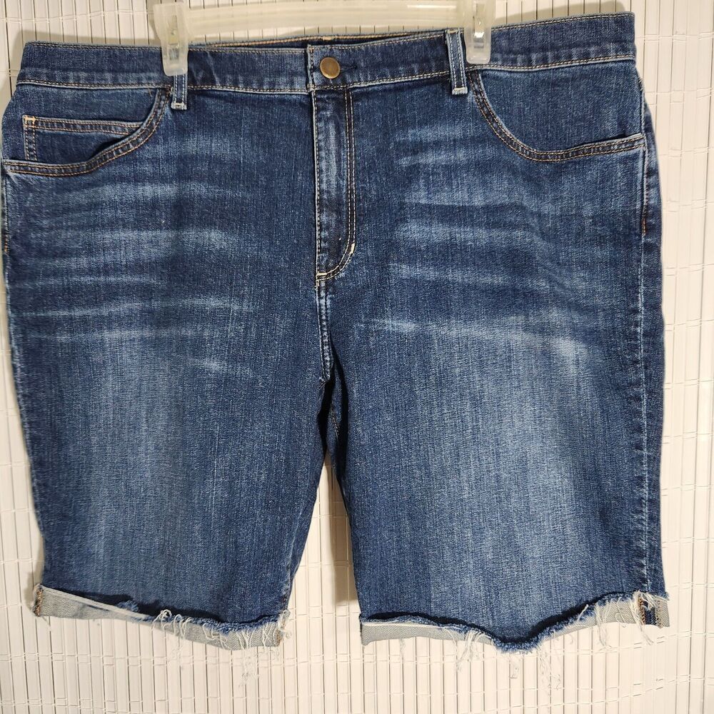 Bermuda Denim Shorts For Men Size 40 Color Blue Distressed Hem